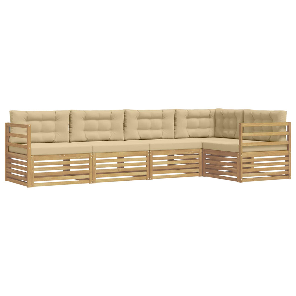 Conjunto de sofás de exterior con cojín 5 pcs y Beige Poliéster