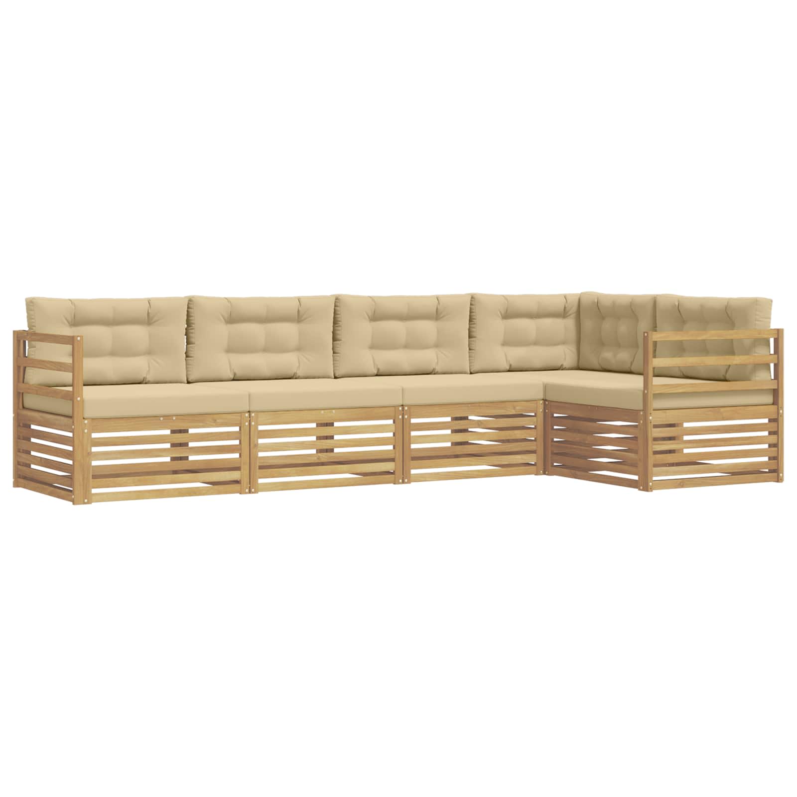 Conjunto de sofás de exterior con cojín 5 pcs y Beige Poliéster