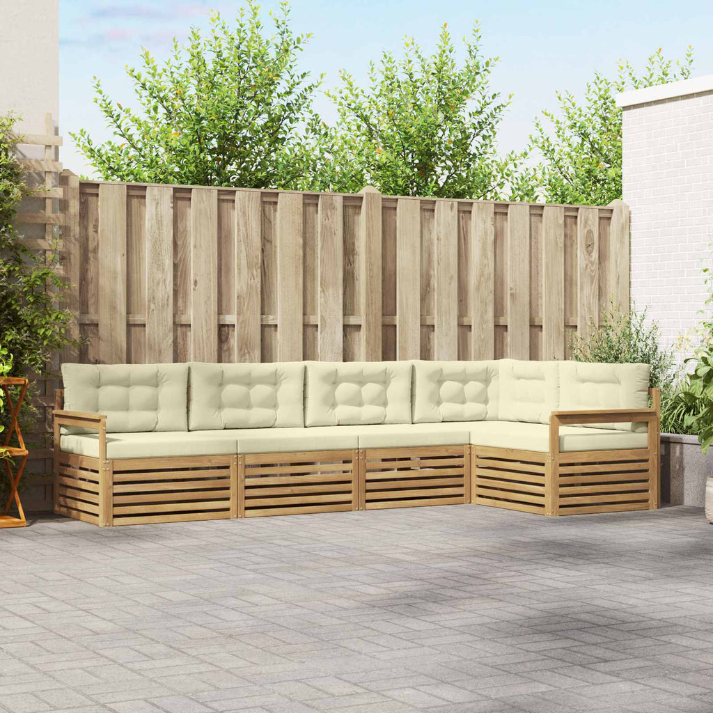 Conjunto de sofás de exterior 6 pcs Blanco y Crema Poliéster