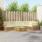 Conjunto de sofás de exterior 6 pcs Blanco y Crema Poliéster