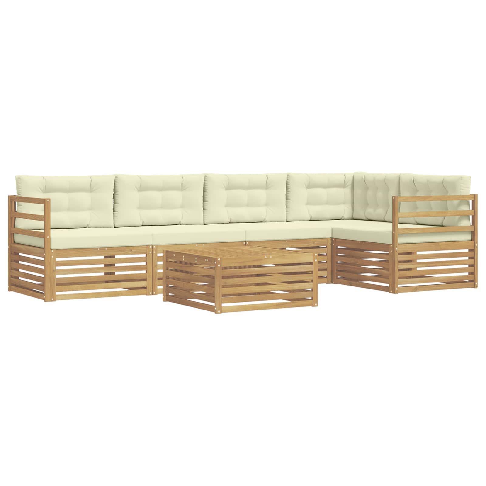 Conjunto de sofás de exterior 6 pcs Blanco y Crema Poliéster
