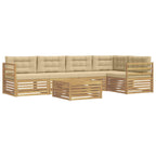 Conjunto de sofás de exterior con cojín 6 pcs y Beige Poliéster