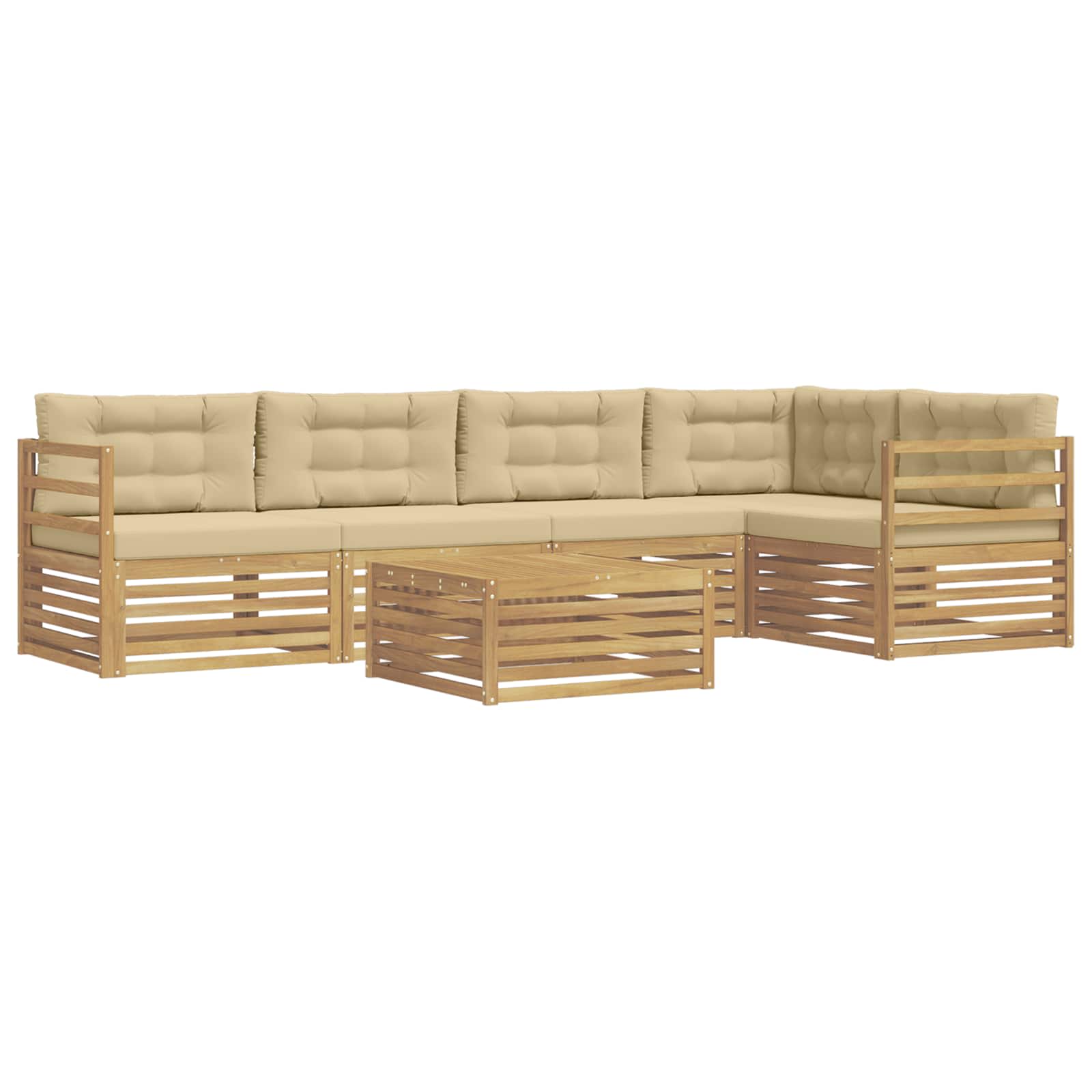 Conjunto de sofás de exterior con cojín 6 pcs y Beige Poliéster
