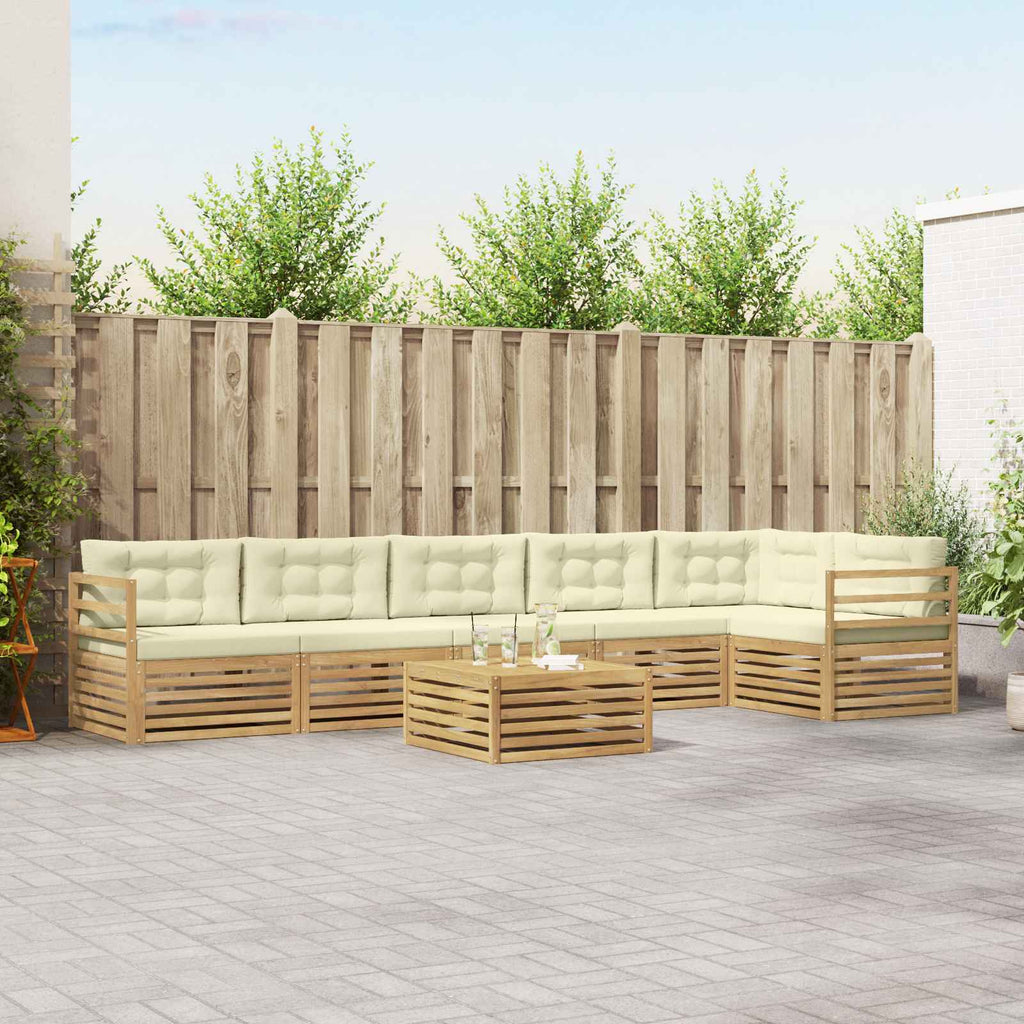 Conjunto de sofás de exterior 7 pcs Blanco y Crema Poliéster