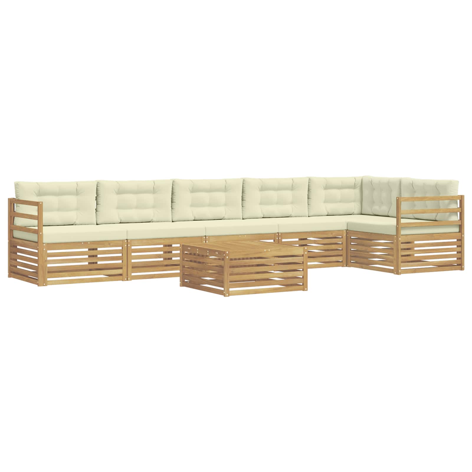 Conjunto de sofás de exterior 7 pcs Blanco y Crema Poliéster