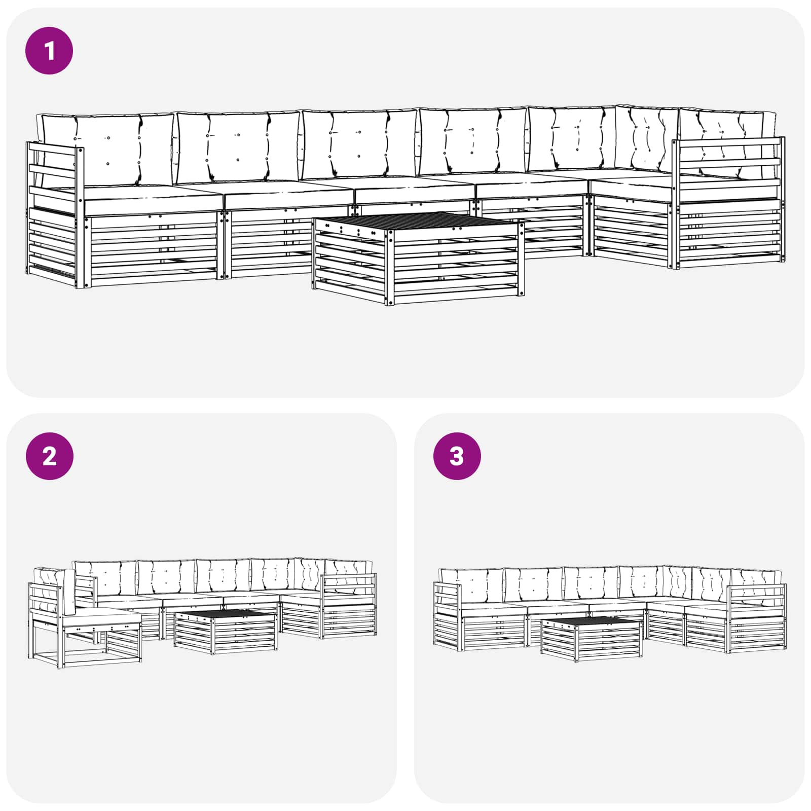Conjunto de sofás de exterior 7 pcs Blanco y Crema Poliéster
