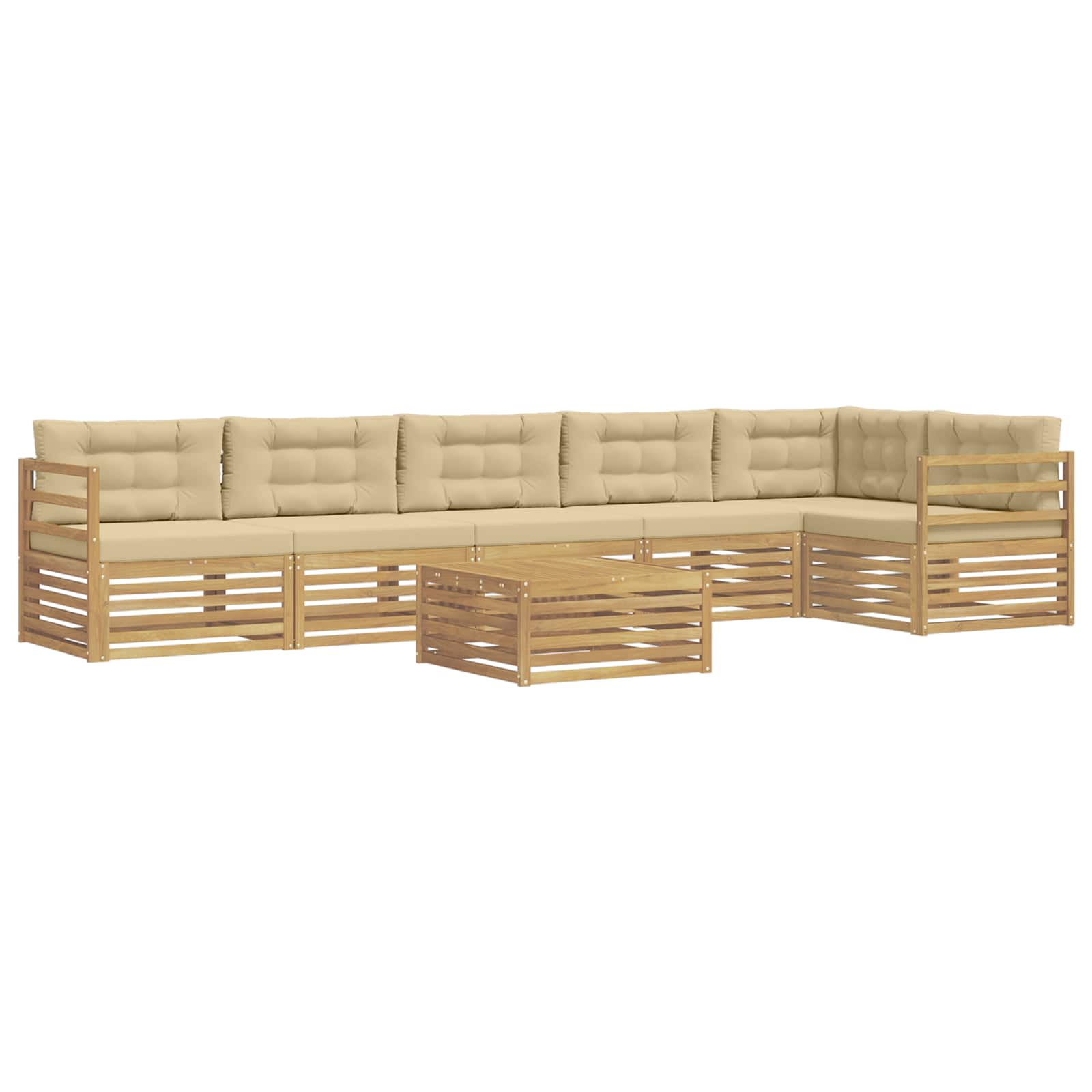 Conjunto de sofás de exterior con cojín 7 pcs y Beige Poliéster