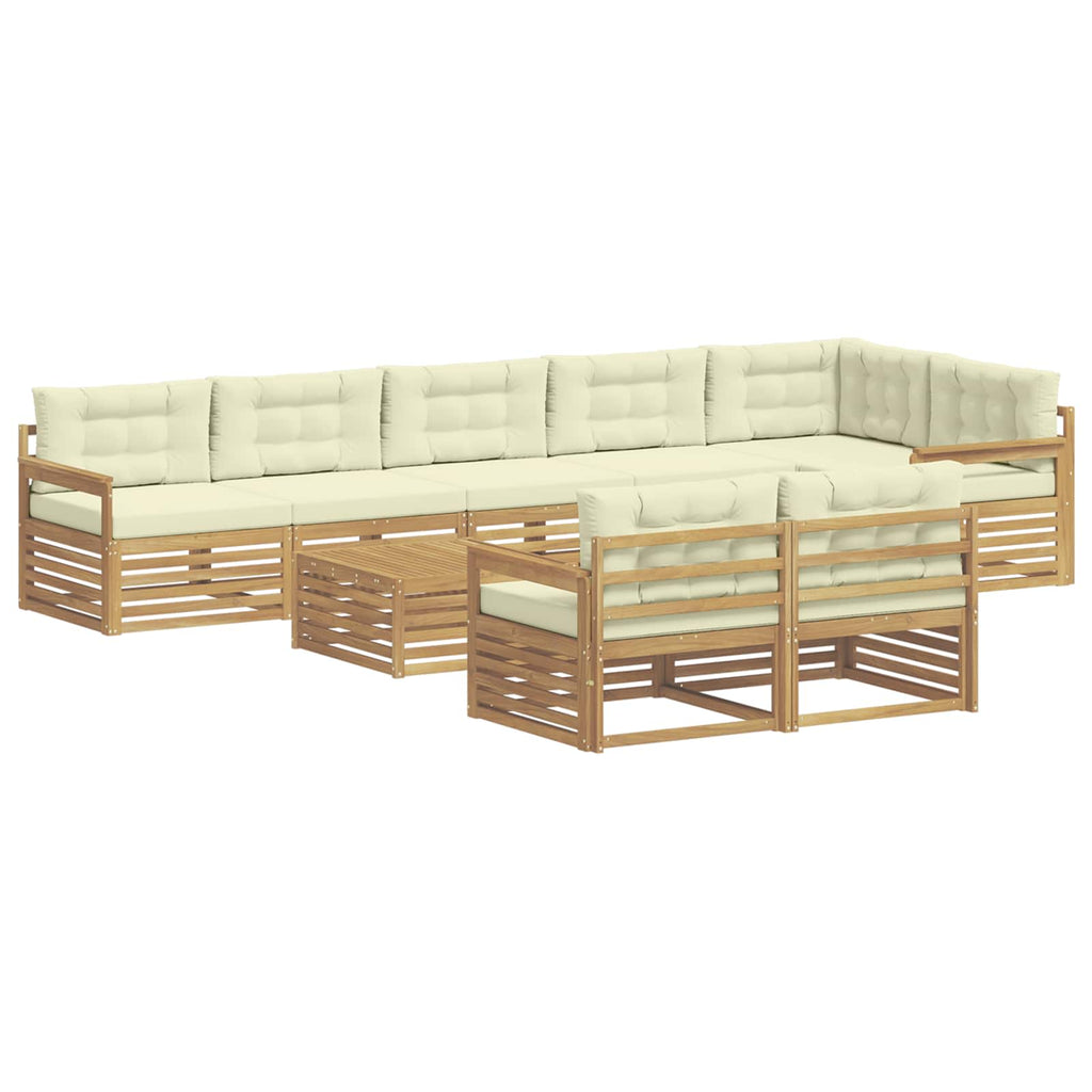 Conjunto de sofás de exterior 9 pcs Blanco y Crema Poliéster