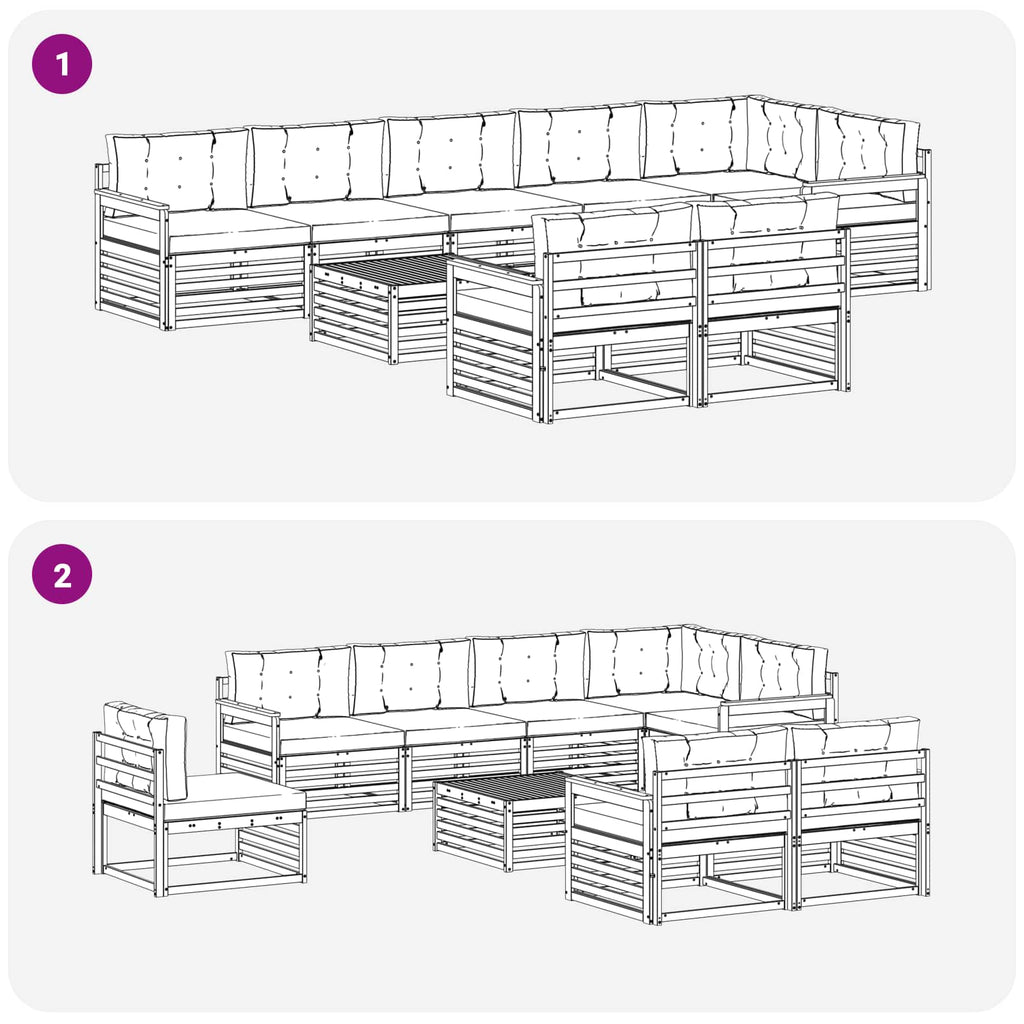 Conjunto de sofás de exterior 9 pcs Blanco y Crema Poliéster
