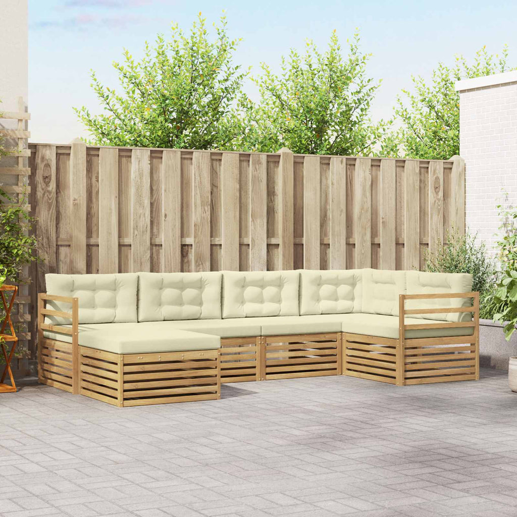Conjunto de sofás de exterior 6 pcs Blanco y Crema Poliéster
