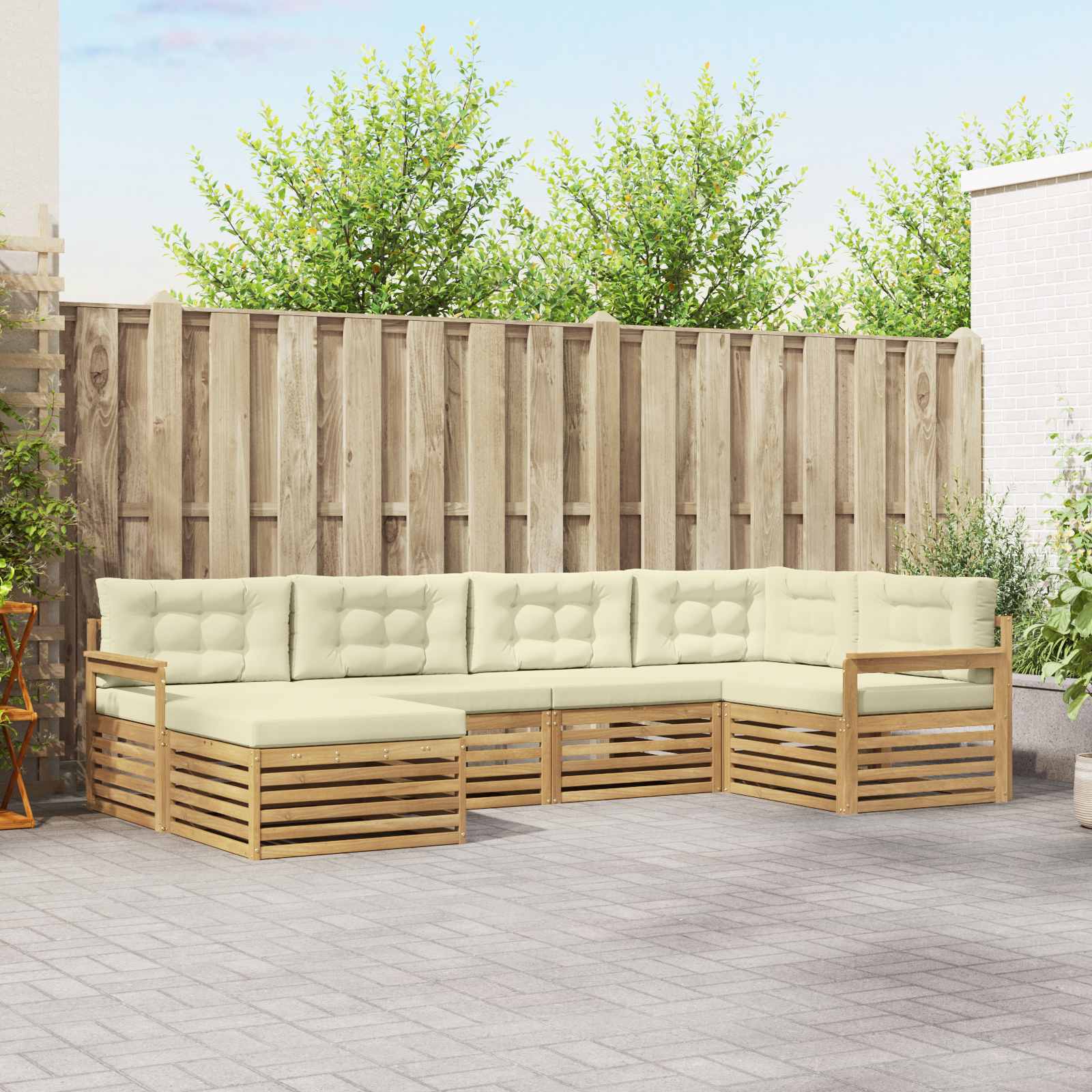 Conjunto de sofás de exterior 6 pcs Blanco y Crema Poliéster