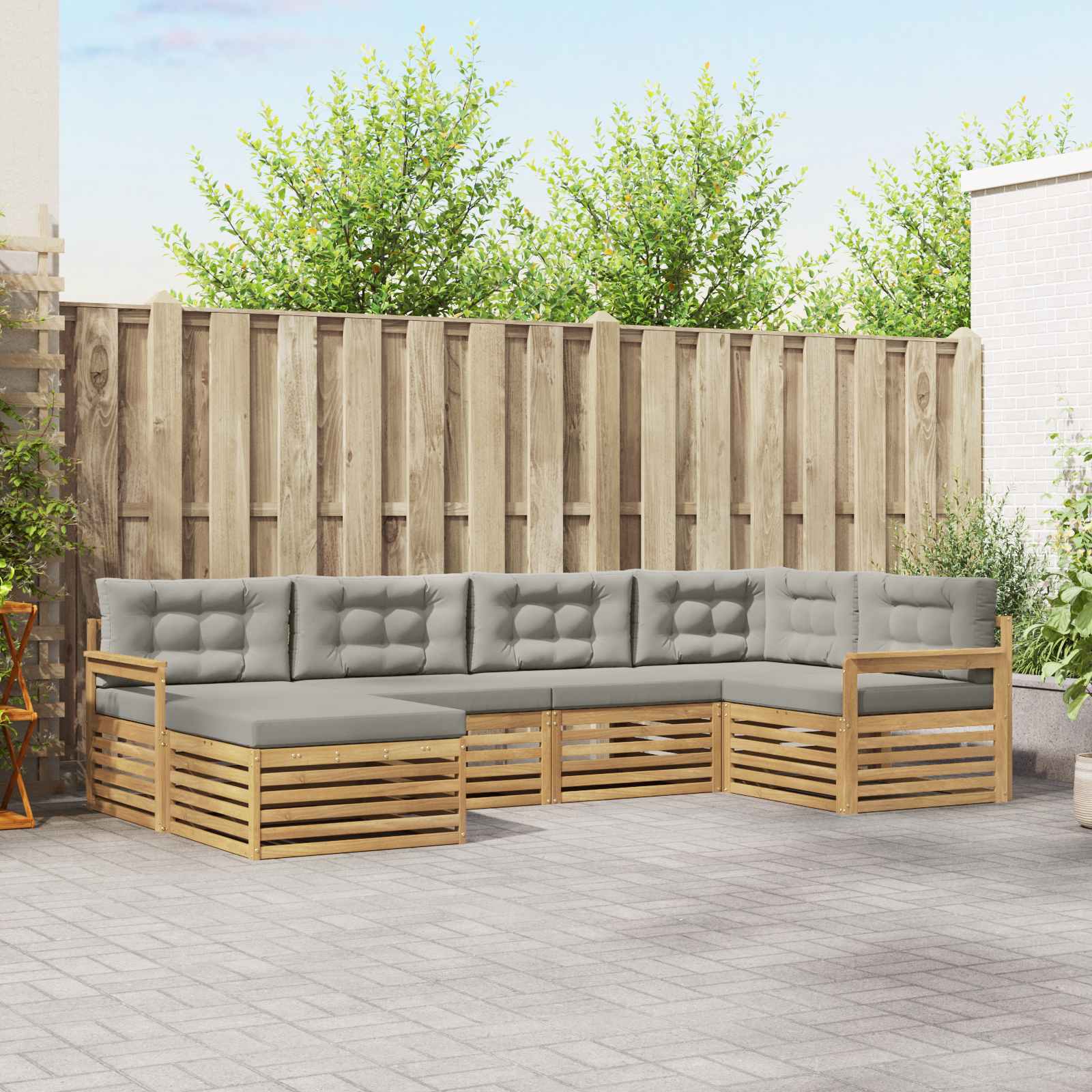 Conjunto de sofás de exterior 6 pcs Blanco y Gris Claro