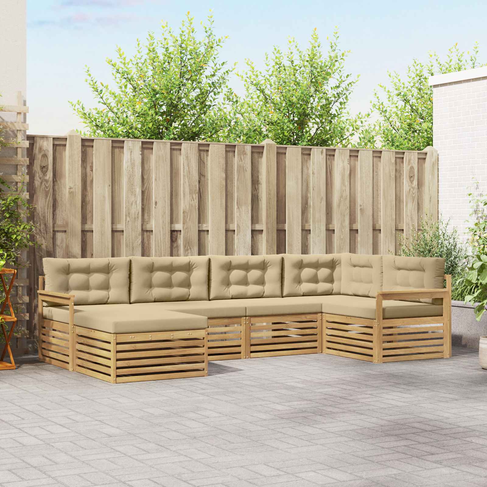 Conjunto de sofás de exterior con cojín 6 pcs y Beige Poliéster