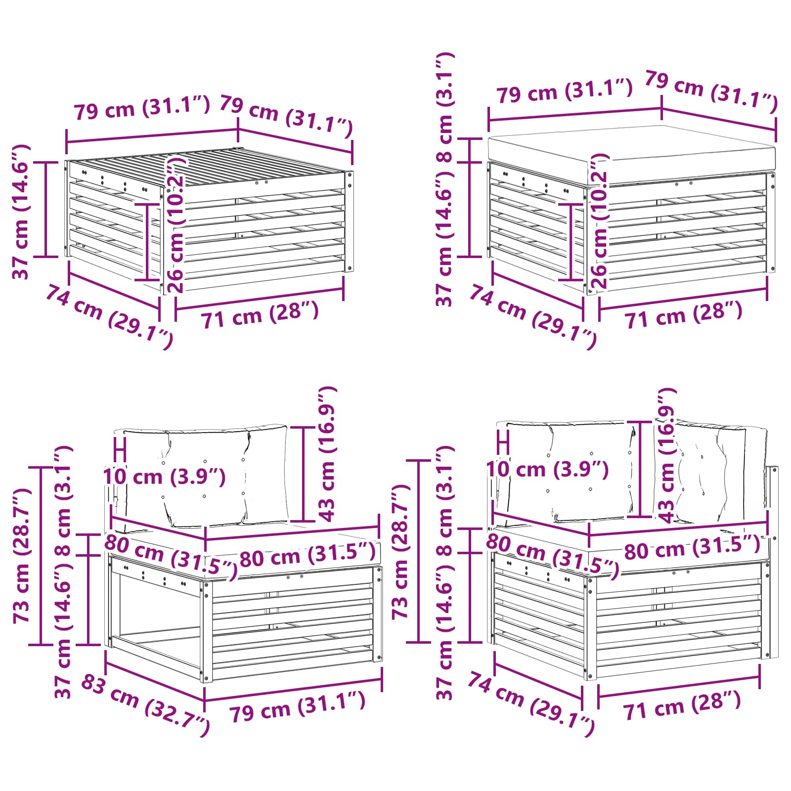 Conjunto de sofás de exterior 7 pcs Blanco y Antracita