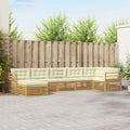 Conjunto de sofás de exterior con cojín 7 pcs Blanco y Crema