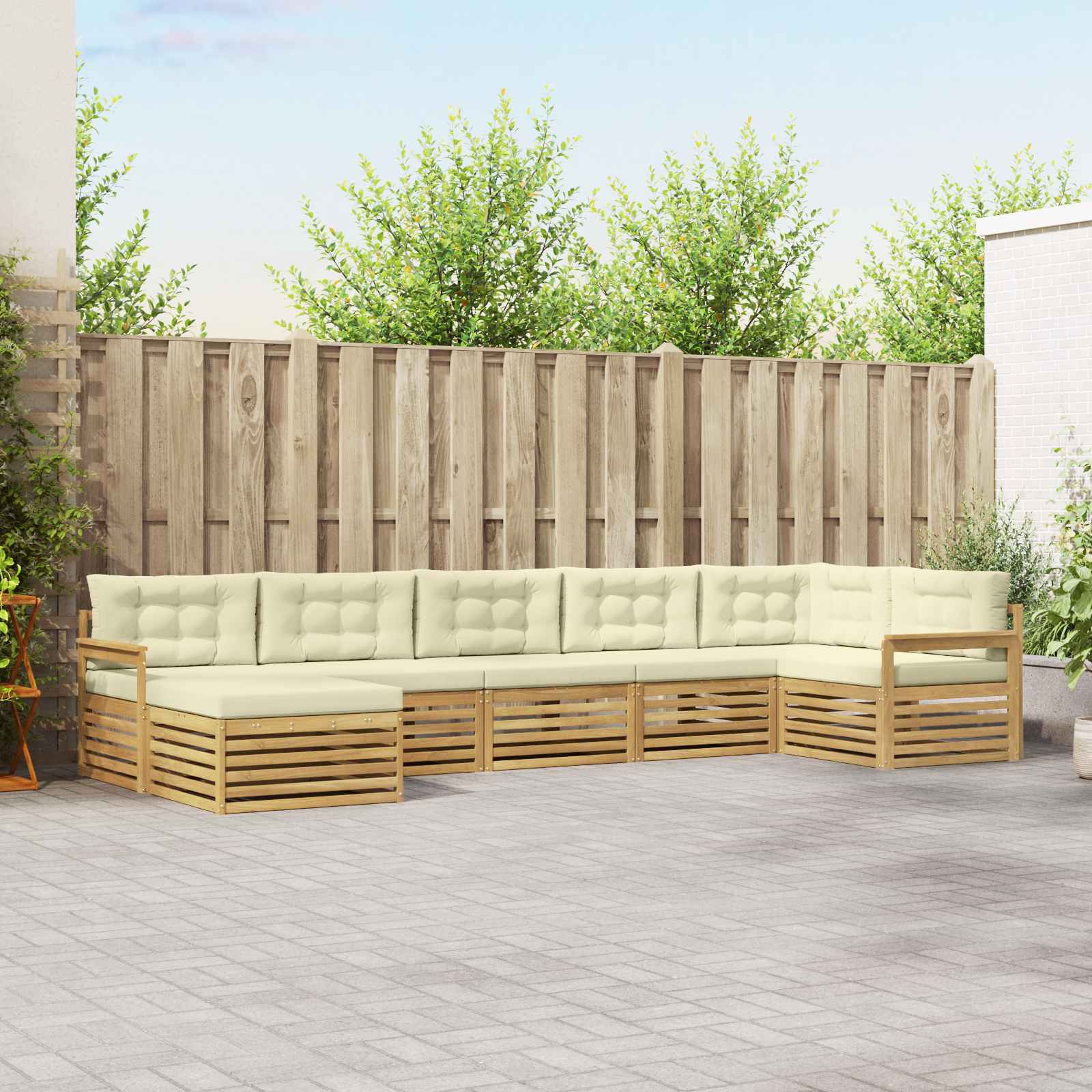 Conjunto de sofás de exterior con cojín 7 pcs Blanco y Crema