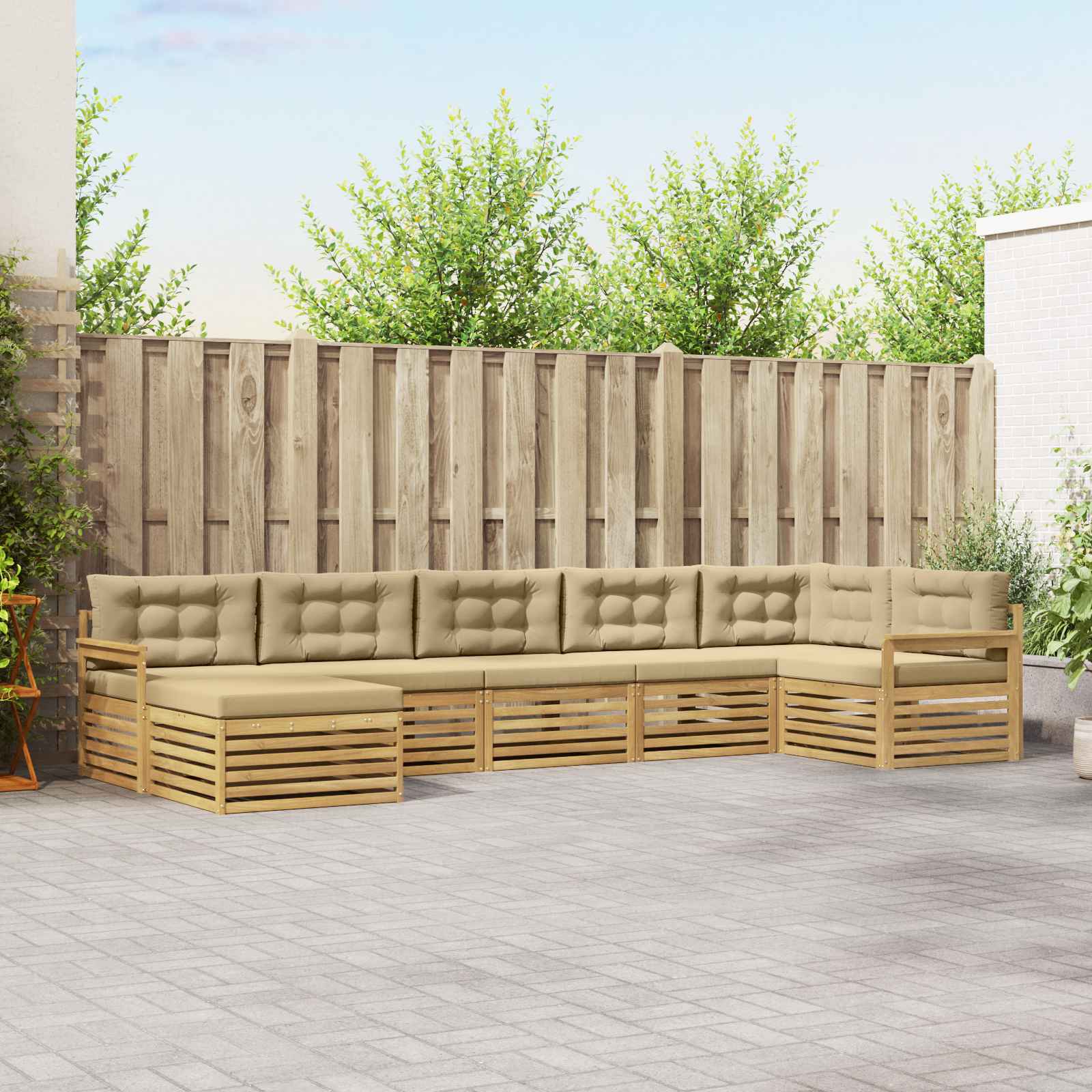 Conjunto de sofás de exterior con cojín 7 pcs y Beige