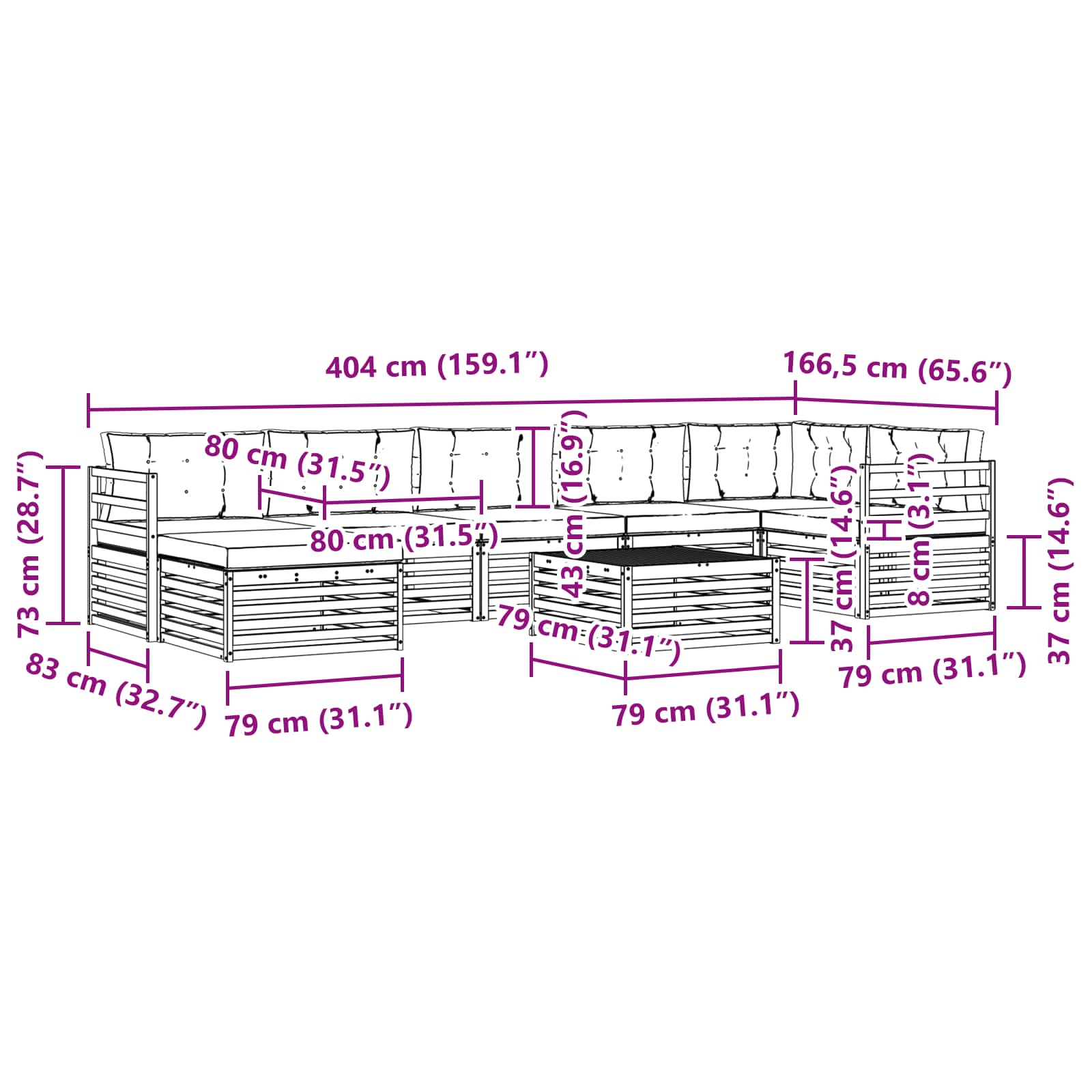 Conjunto de sofás de exterior 8 pcs Blanco y Antracita