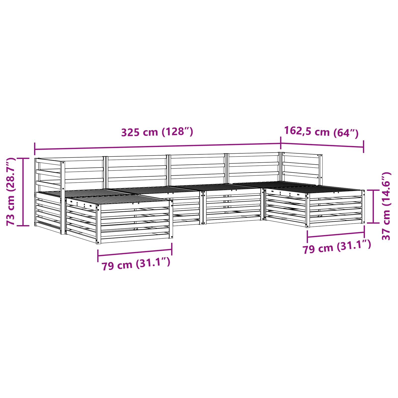 Conjunto de sofás de exterior 6 pcs Blanco 325 x 162,5 x 73 cm