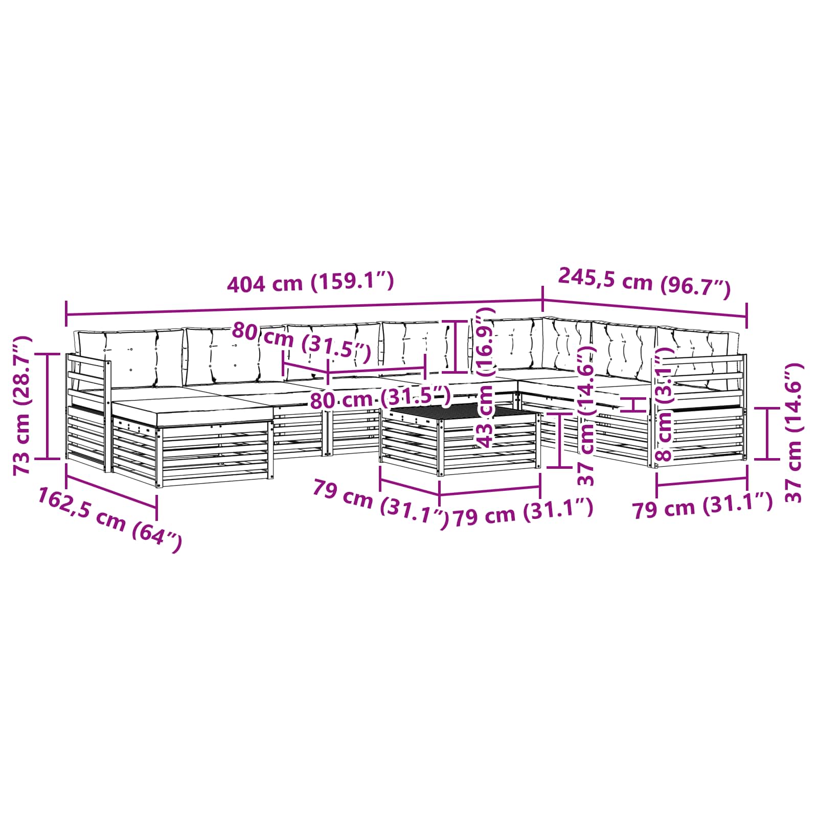 Conjunto de sofás de exterior 9 pcs Blanco y Antracita