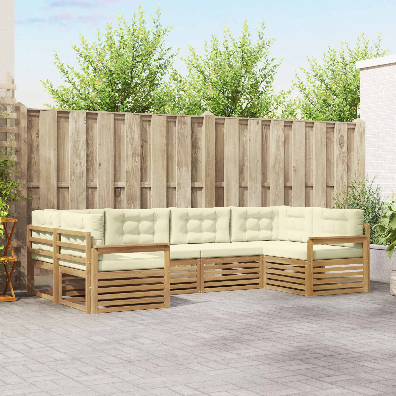 Conjunto de sofás de exterior con cojín 6 pcs Blanco y Crema