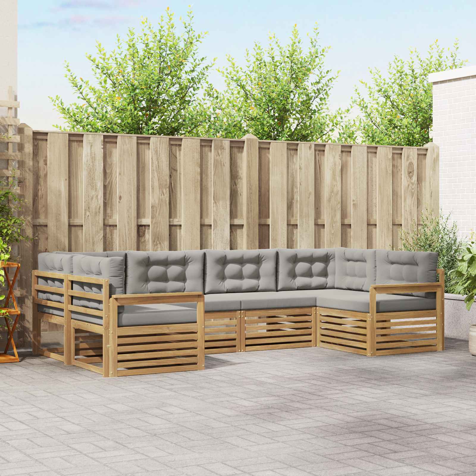 Conjunto de sofás de exterior 6 pcs Blanco y Gris Claro