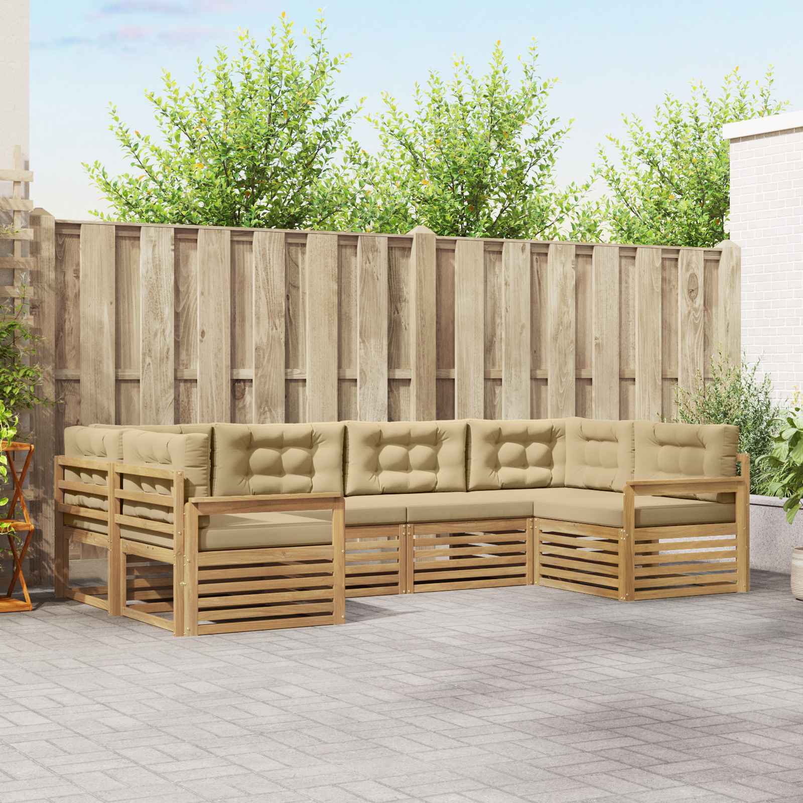Conjunto de sofás de exterior con cojín 6 pcs y Beige
