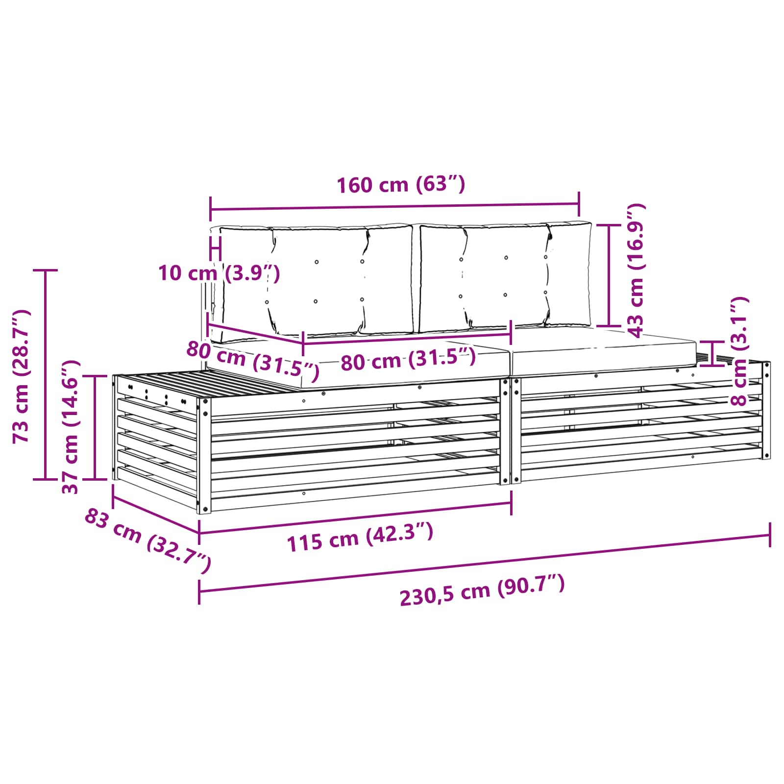 Conjunto de sofás de exterior Blanco 230,5 x 83 x 73 cm