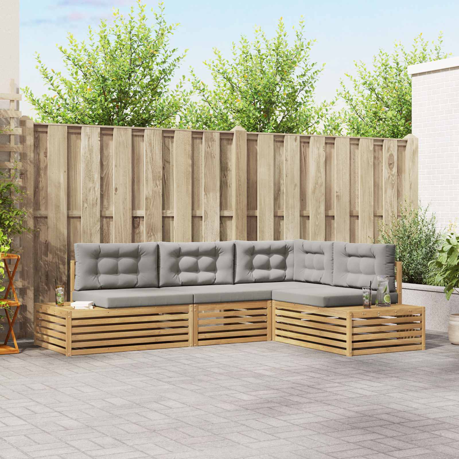 4 Pieza Conjunto de sofás de exterior Poliéster Blanco