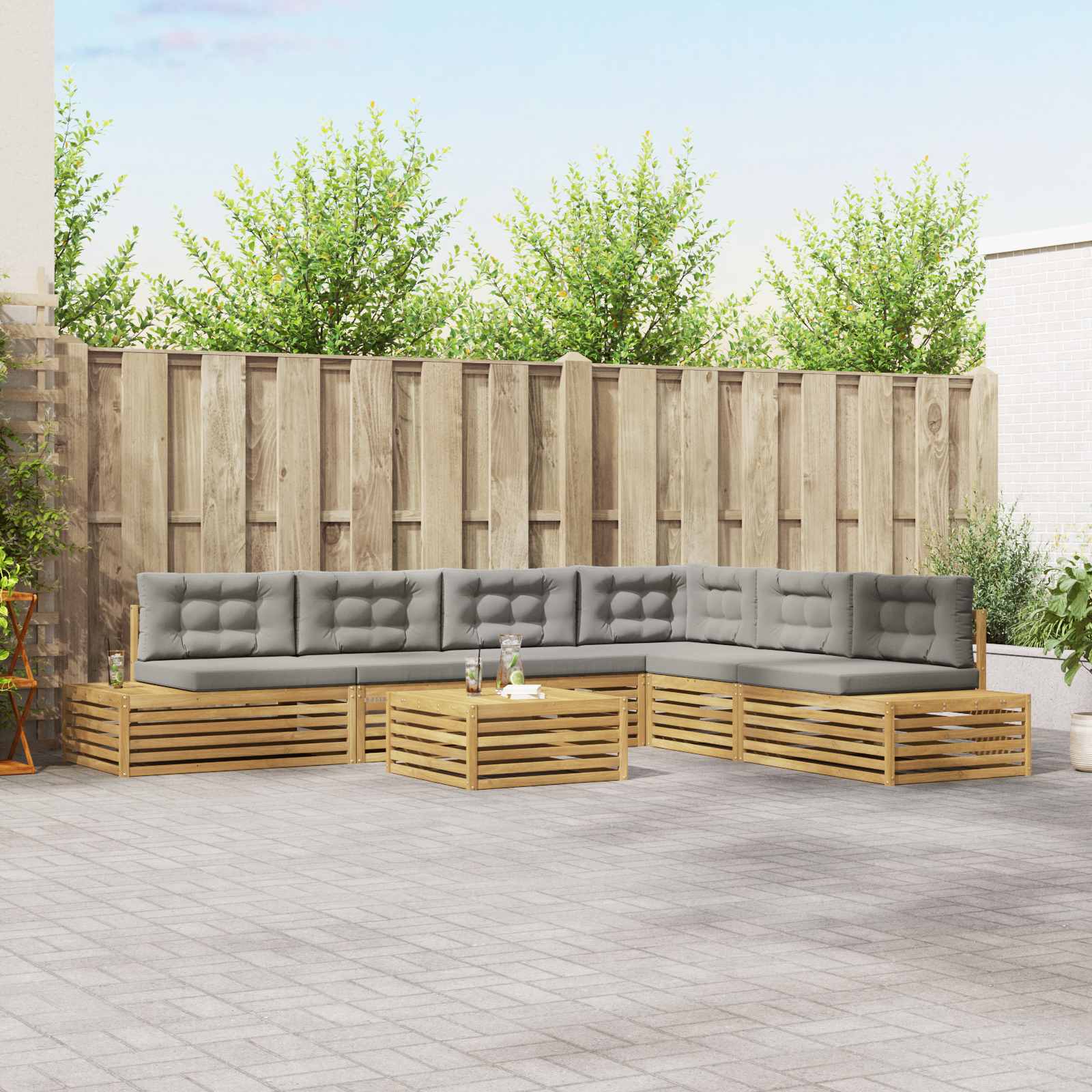 7 Pieza Conjunto de sofás de exterior Poliéster Blanco