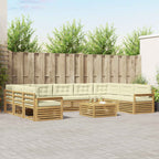 Conjunto de sofás de exterior con cojín 10 pcs Blanco y Crema