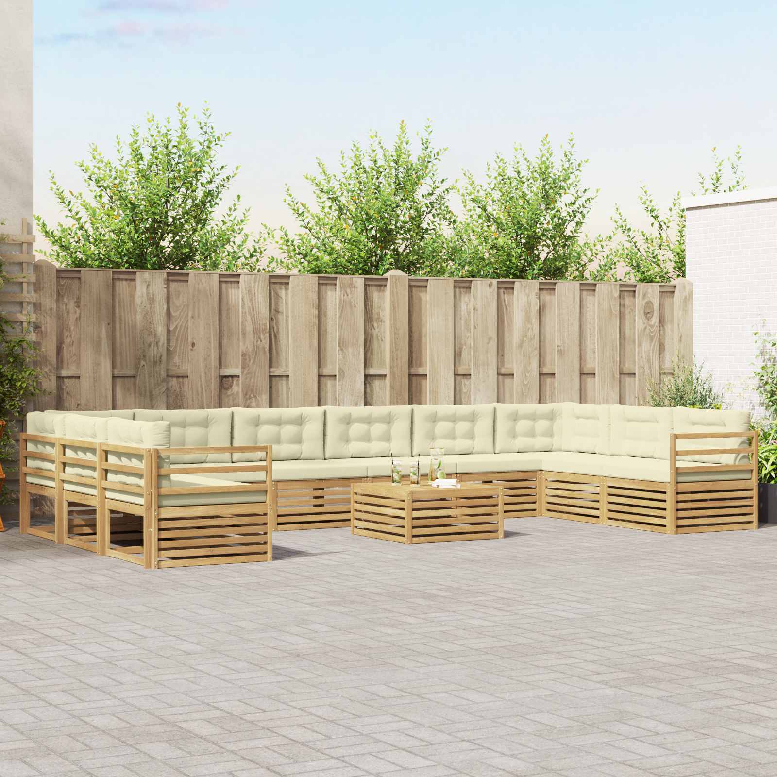 Juegos de sofás 8 pcs Natural y Beige Madera de Acacia Sólida