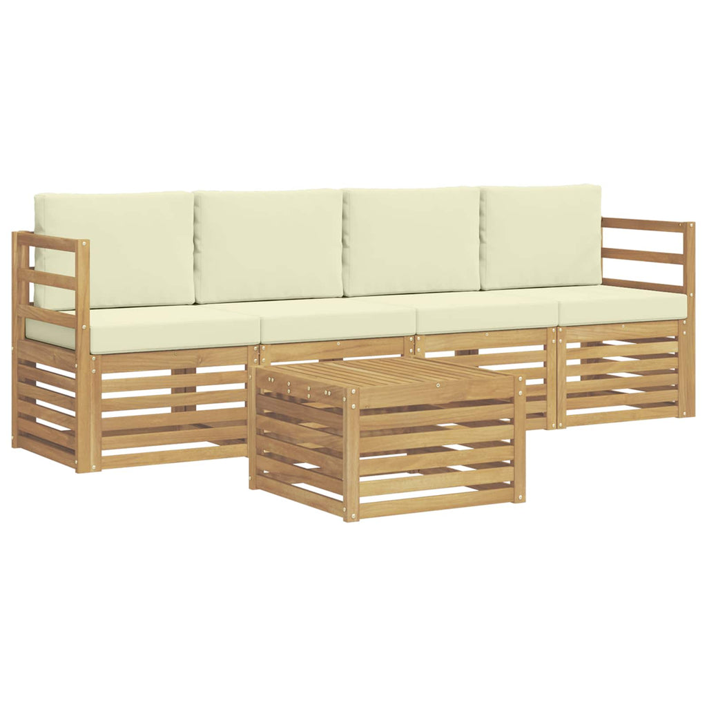 Conjunto de sofás de exterior 5 pcs Blanco y Crema Poliéster