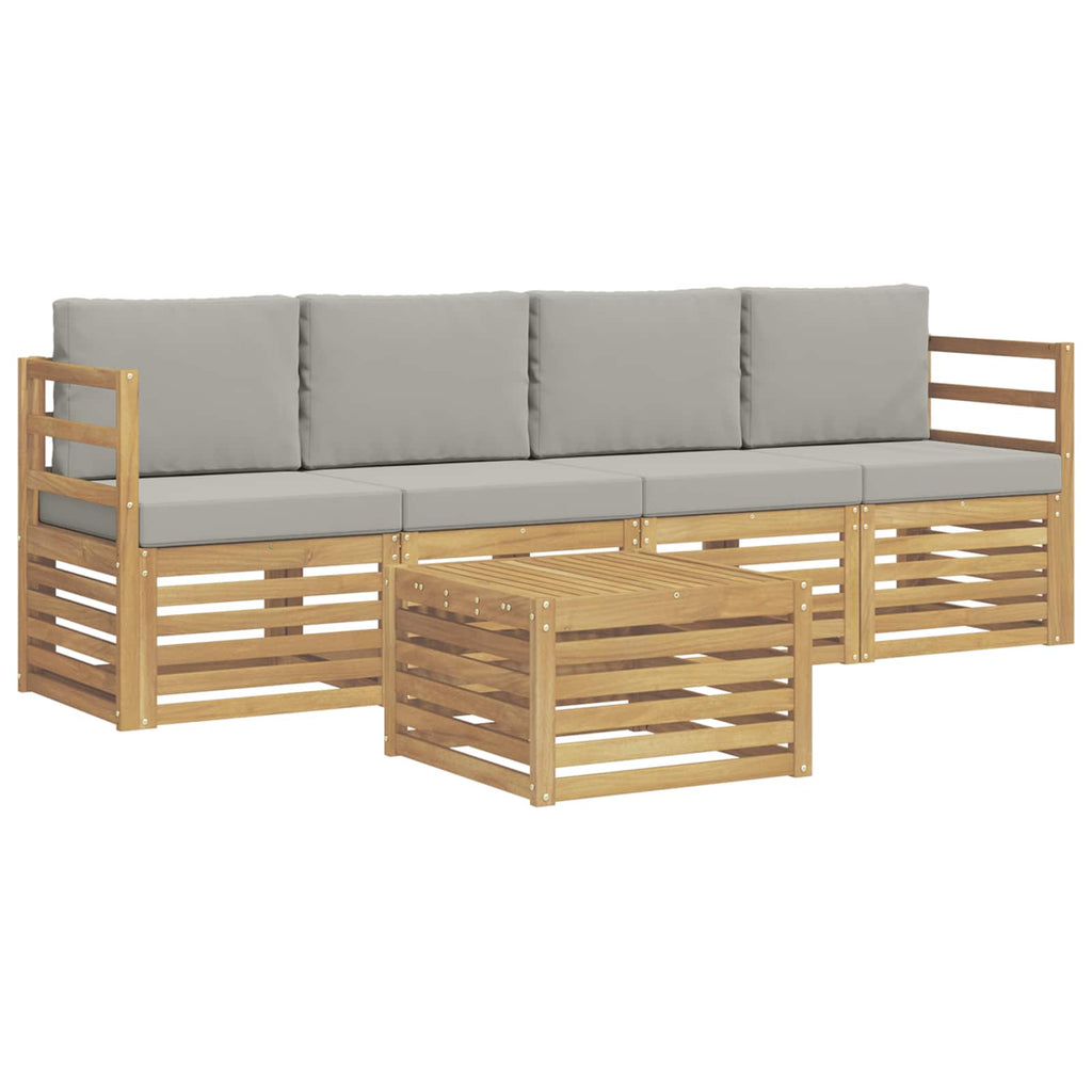 Conjunto de sofás de exterior 5 pcs Blanco y Gris Claro