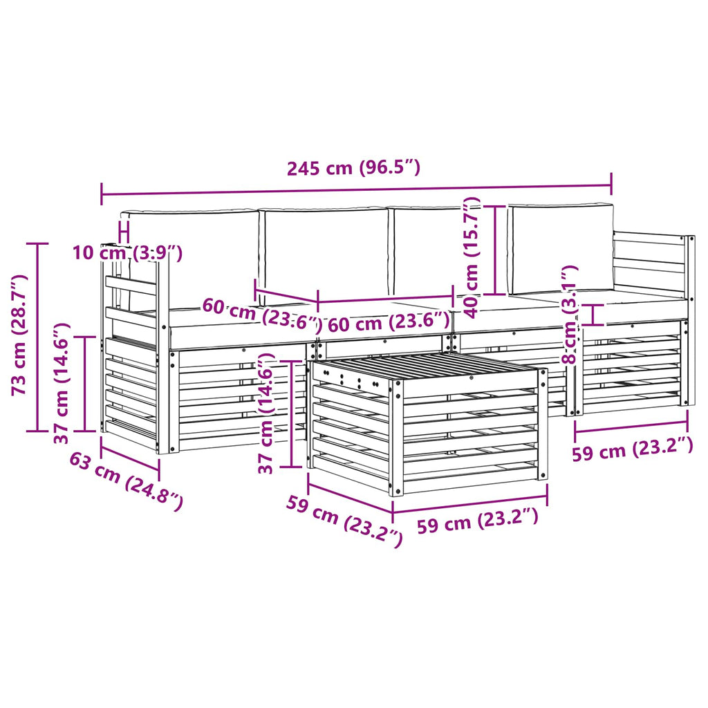 Conjunto de sofás de exterior 5 pcs Blanco y Gris Claro