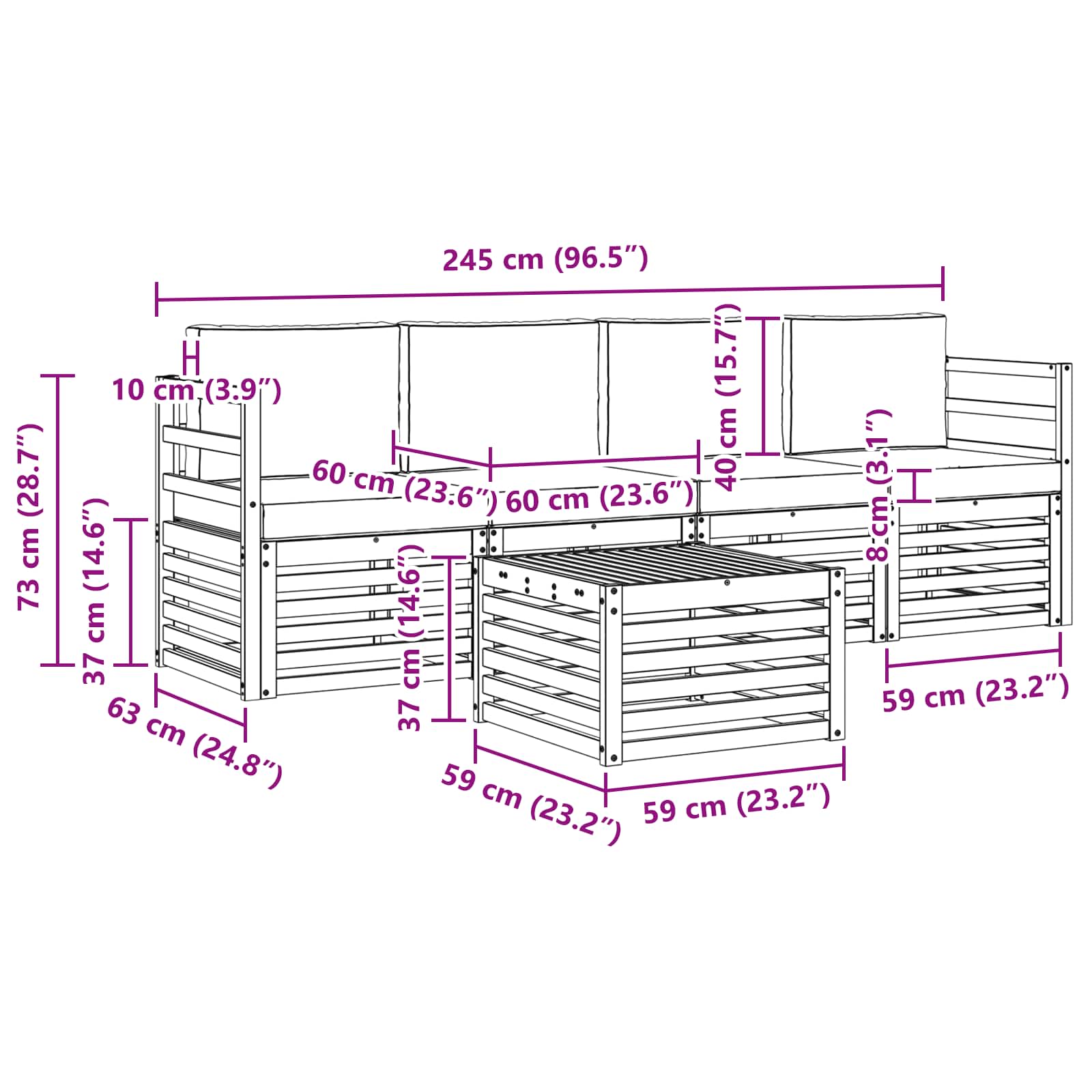 Conjunto de sofás de exterior 5 pcs Blanco y Antracita