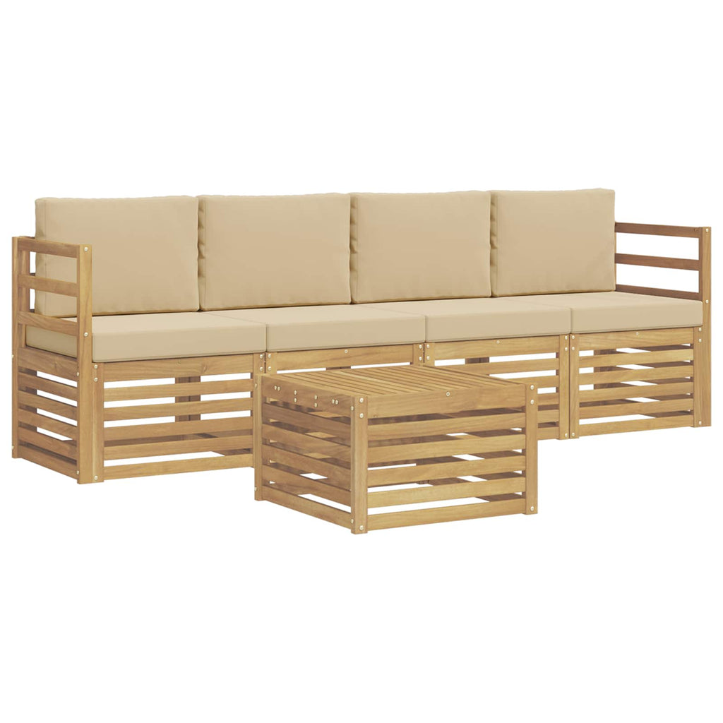 Conjunto de sofás de exterior con cojín 5 pcs y Beige Poliéster