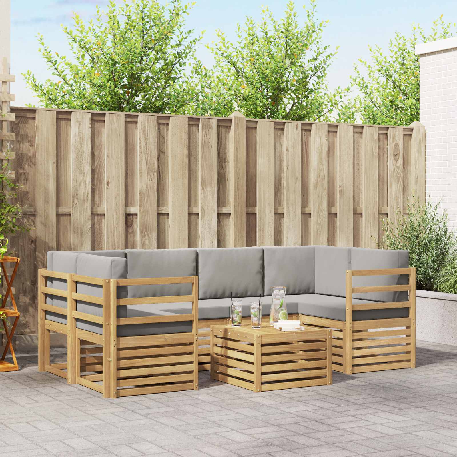 Conjunto de sofás de exterior 7 pcs Blanco y Antracita