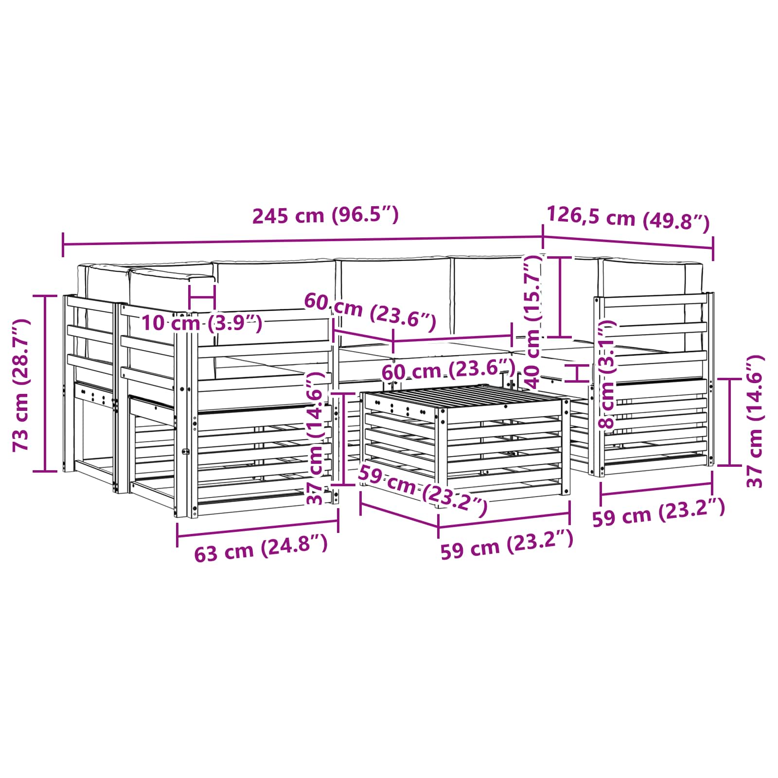 Conjunto de sofás de exterior 7 pcs Blanco y Antracita