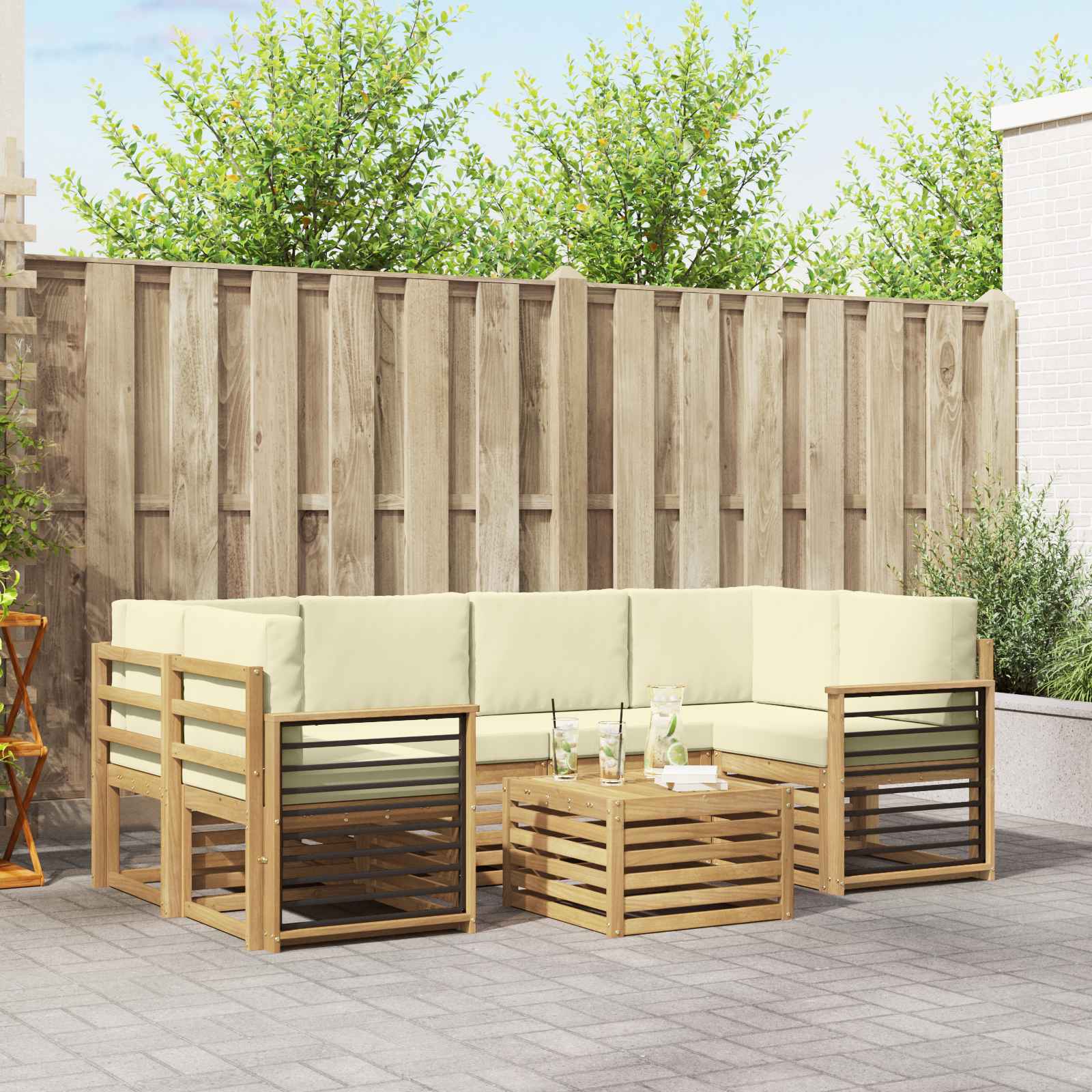 Conjunto de sofás de exterior 7 pcs Blanco y Antracita