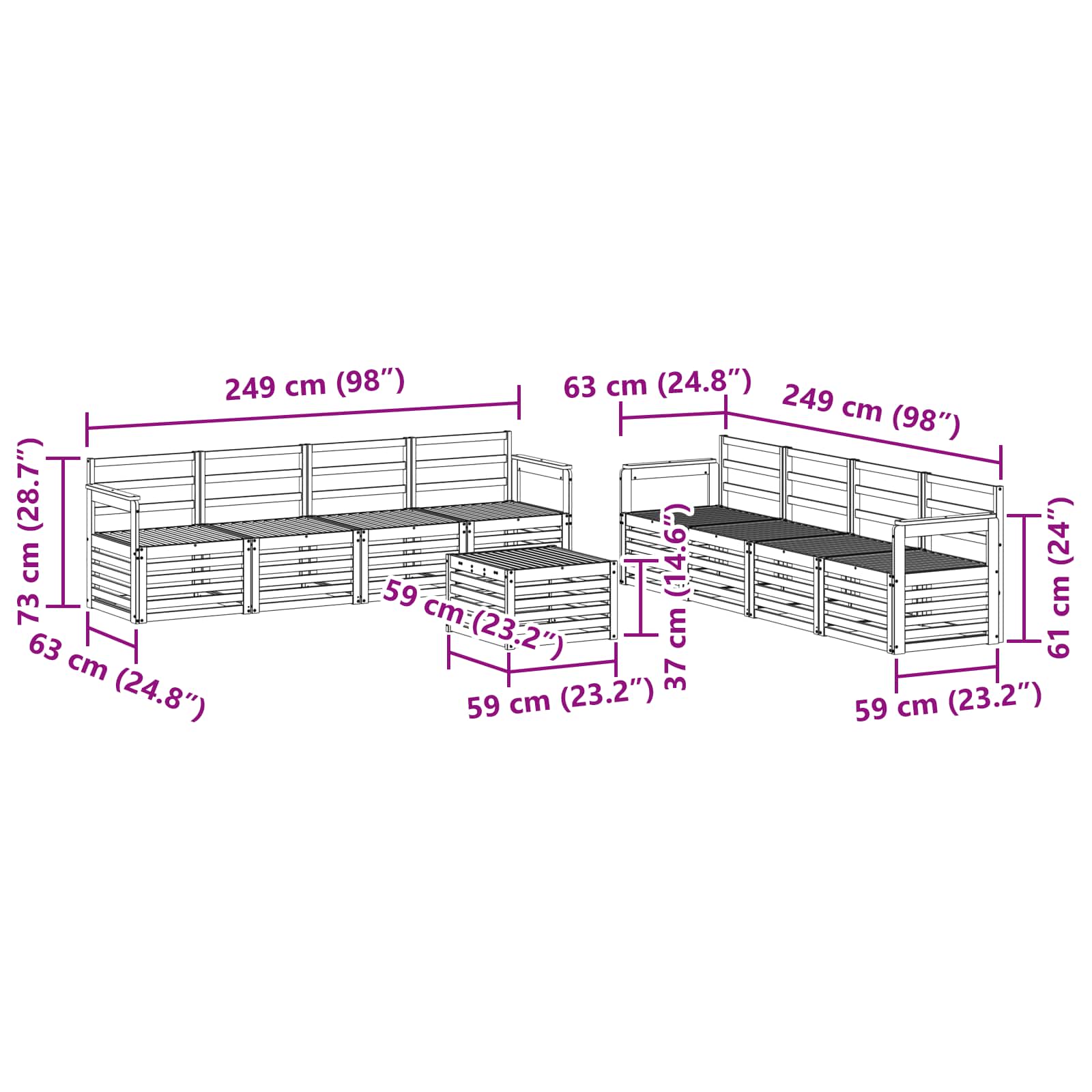 Conjunto de sofás de exterior 9 pcs Blanco 59 x 59 x 37 cm