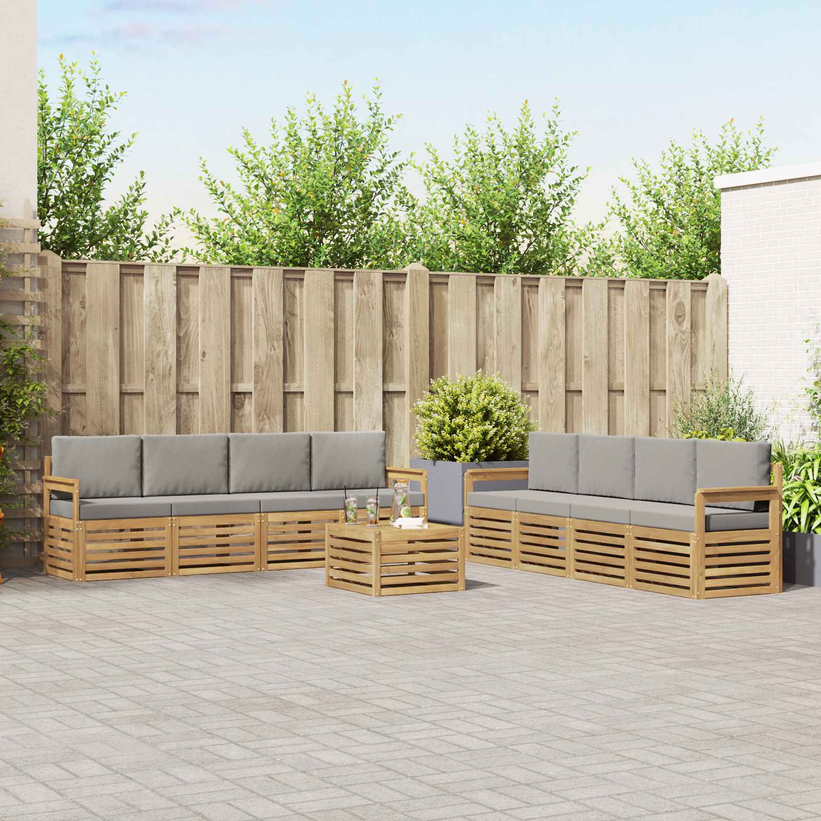 Conjunto de sofás de exterior 9 pcs Blanco y Gris Claro