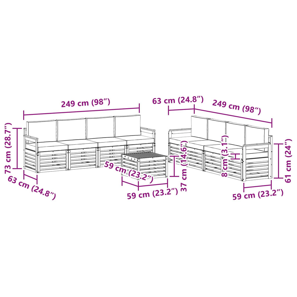 Conjunto de sofás de exterior 9 pcs Blanco y Gris Claro