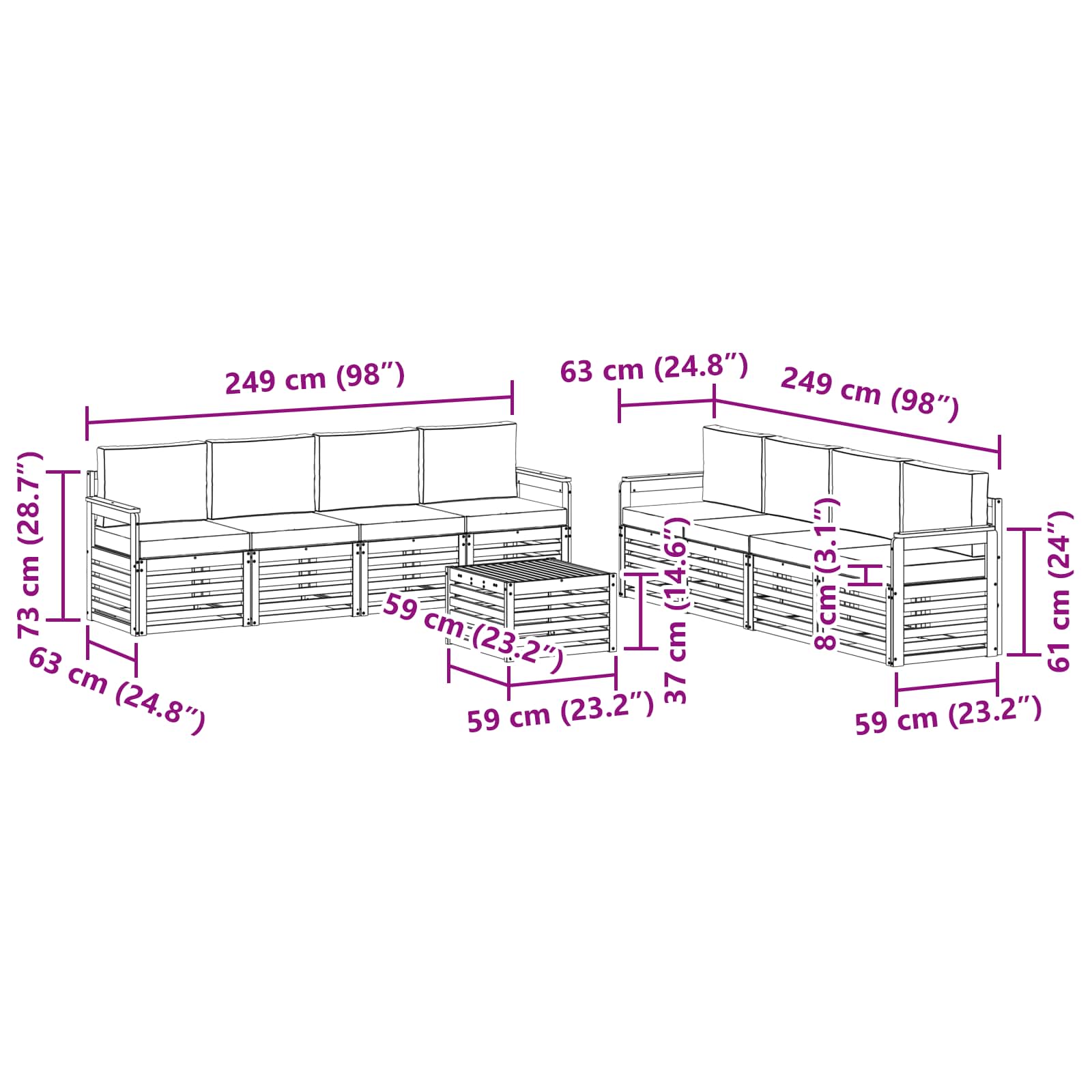Conjunto de sofás de exterior 9 pcs Blanco y Antracita