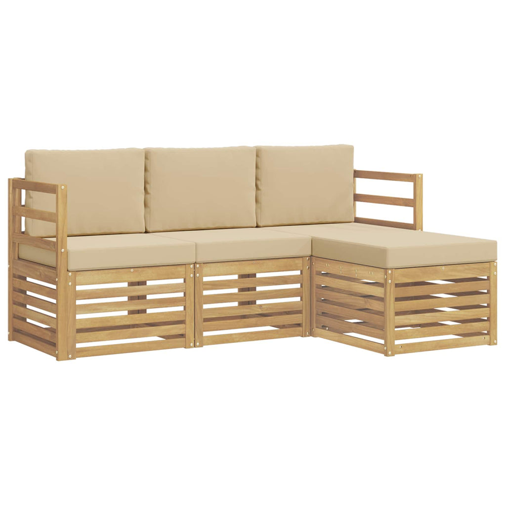 Conjunto de sofás de exterior con cojín 4 pcs y Beige Poliéster