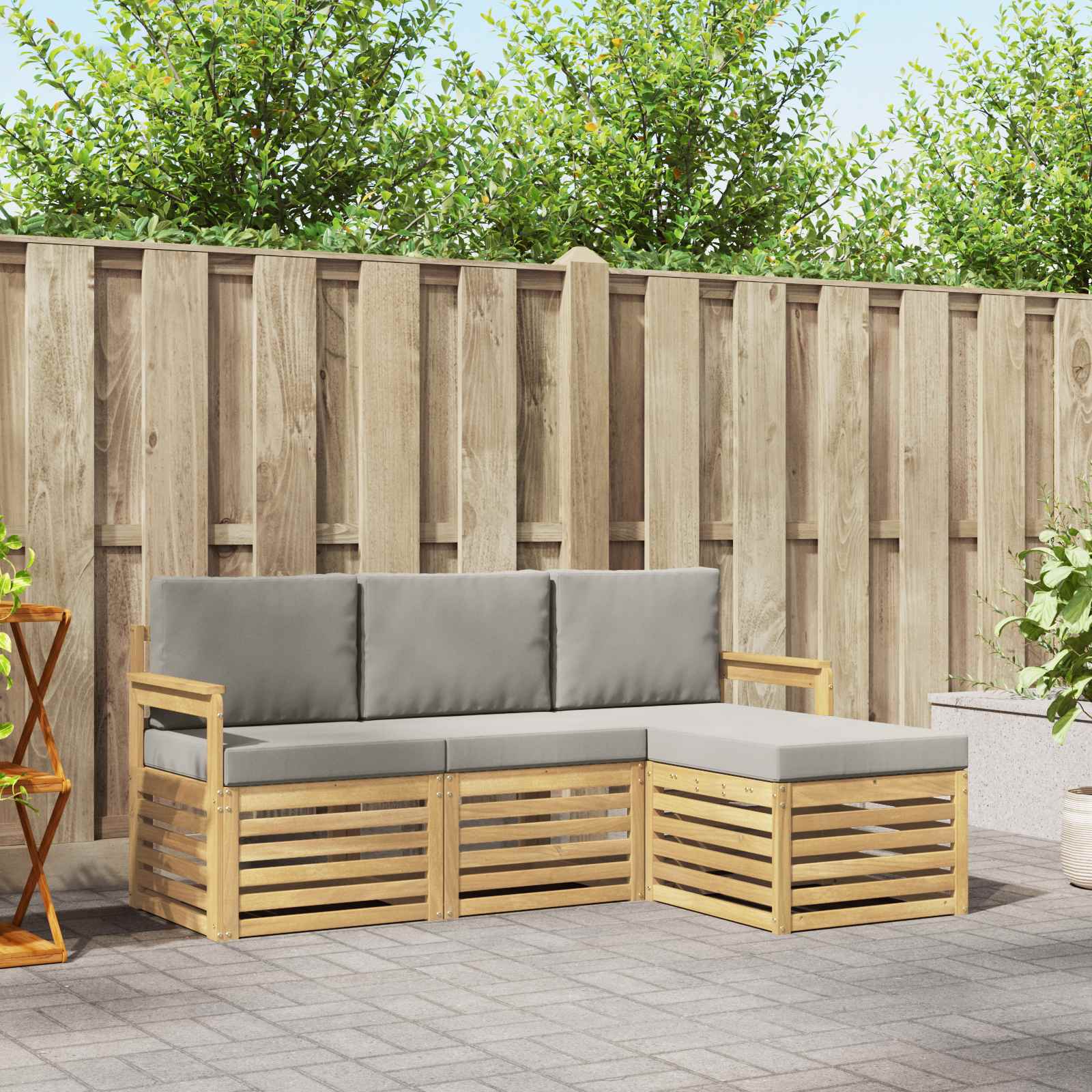 Conjunto de sofás de exterior 4 pcs Blanco y Gris Claro