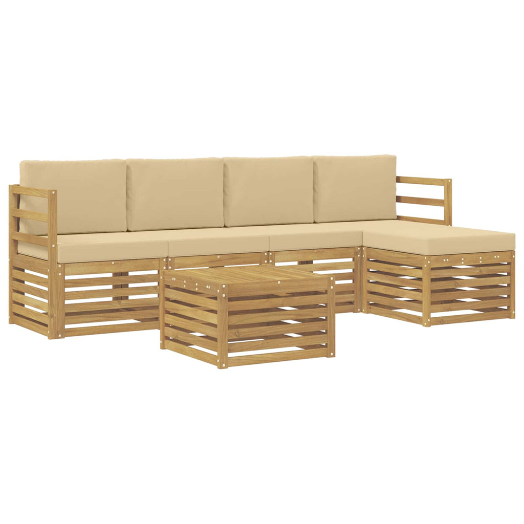 Conjunto de sofás de exterior con cojín 6 pcs y Beige Poliéster