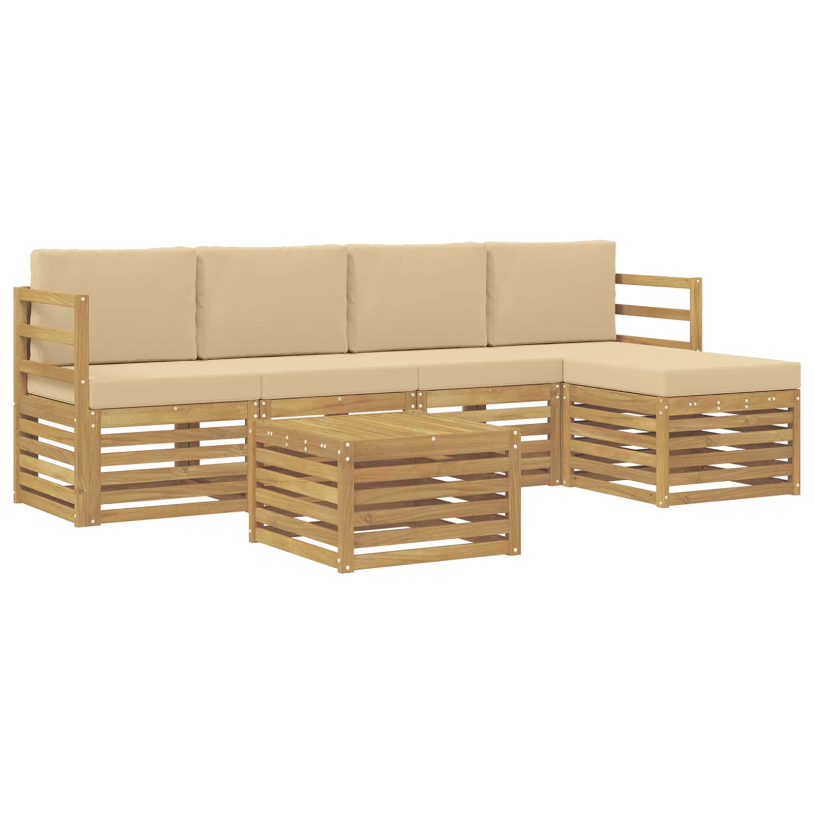 Conjunto de sofás de exterior con cojín 6 pcs y Beige Poliéster