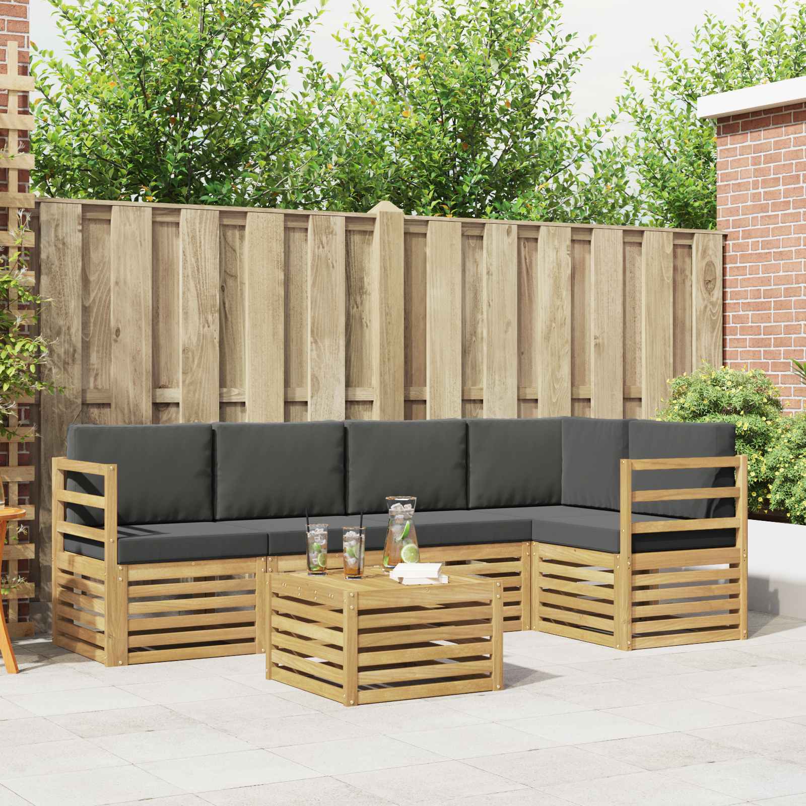 Conjunto de sofás de exterior 6 pcs Blanco y Antracita