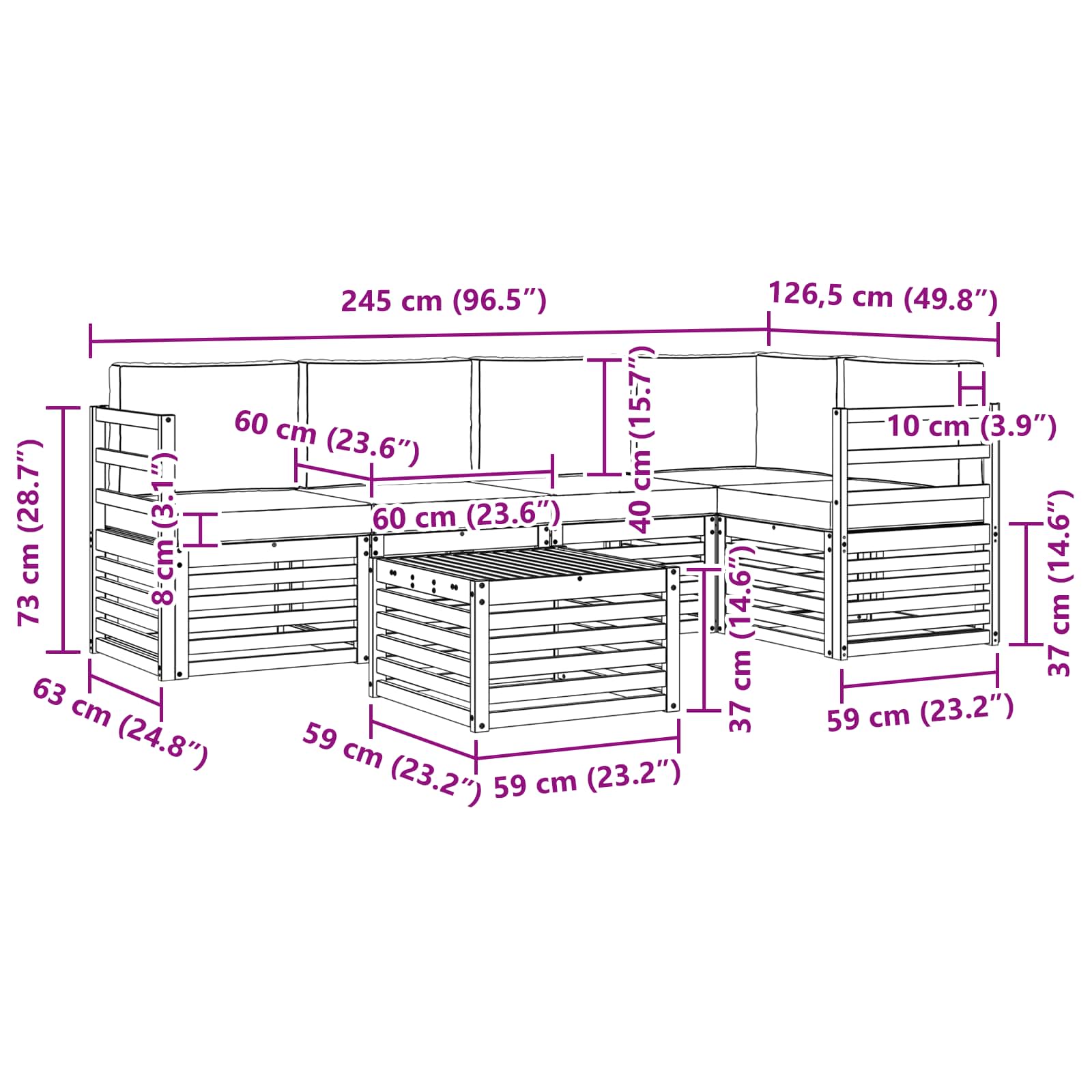 Conjunto de sofás de exterior 6 pcs Blanco y Antracita